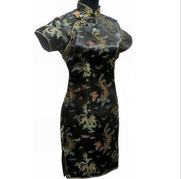 

black vintage dragon chinese women dress traditional satin qipao slim short cheongsam s  l xl xxl 3xl 4xl 5xl 6xl, White;black