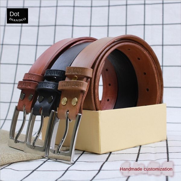 

uidlu genuine leather men's and pin jeans handmade leather vegetable tanning layer cowhide fashion all-match jeans belt soft pin buckle, Black;brown