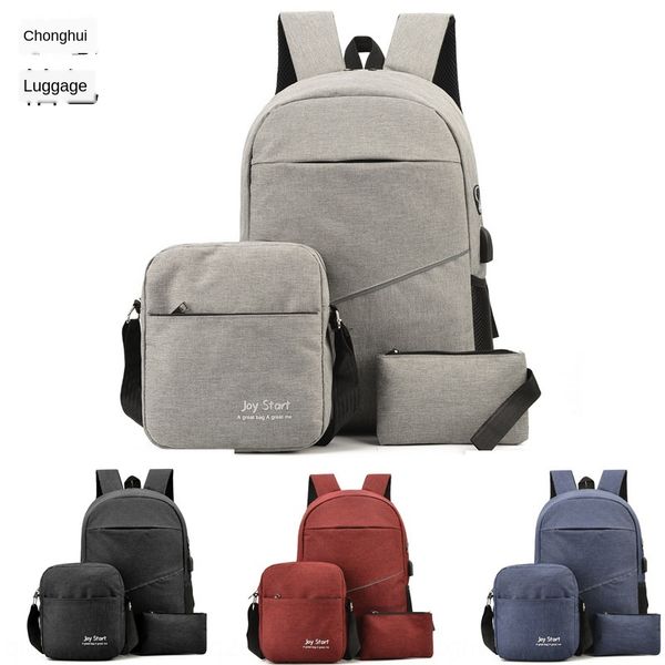

5eeqf three-piece shoulder travel bag double backpack wear-resistant computer backpack leisure travel bag male and female high school studen