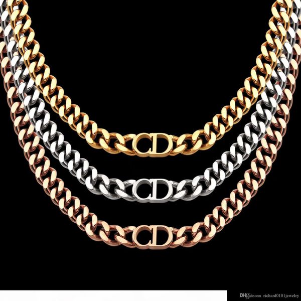 

luxury designer jewelry women necklaces rose Gold Thick Chains necklaces with CD stainless steel bracelet and necklace suit fashion link