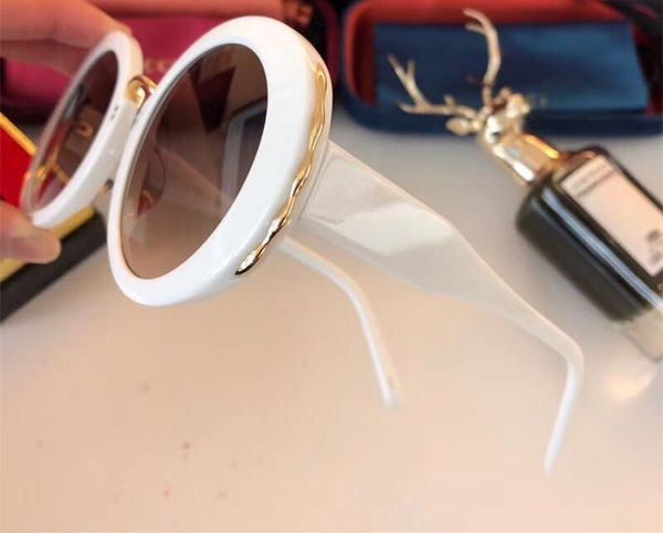 

newluxury 0262 sunglasses for women retro round frame charming elegant special designer built-in circular lens come with package, White;black