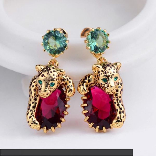 

Amybaby 2018 Handmade Enamelled Glaze Panther Leopard Red Sone Womens Necklace Drop Earring Ajustable Ring Jewelry For party