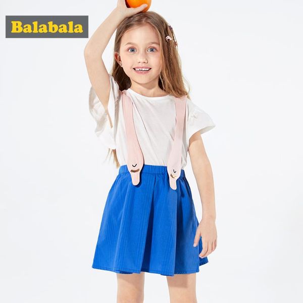

balabala girls dress summer suspenders skirt girls two-piece dress cotton skirt, White