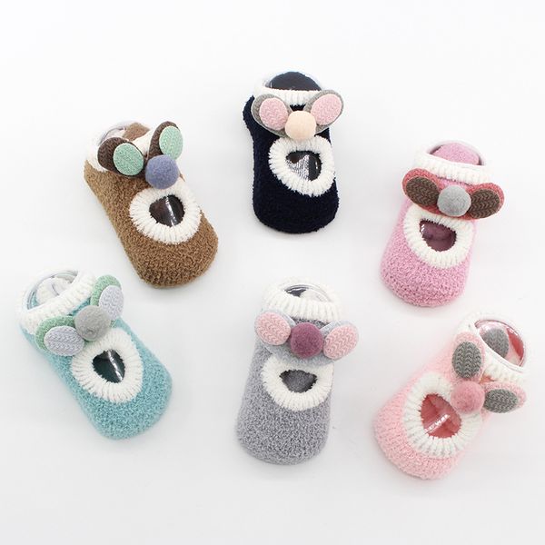 

new cute cartoon baby socks coral fleece soft infant baby socks for girls anti slip warm indoor home floor for kids, Pink;yellow