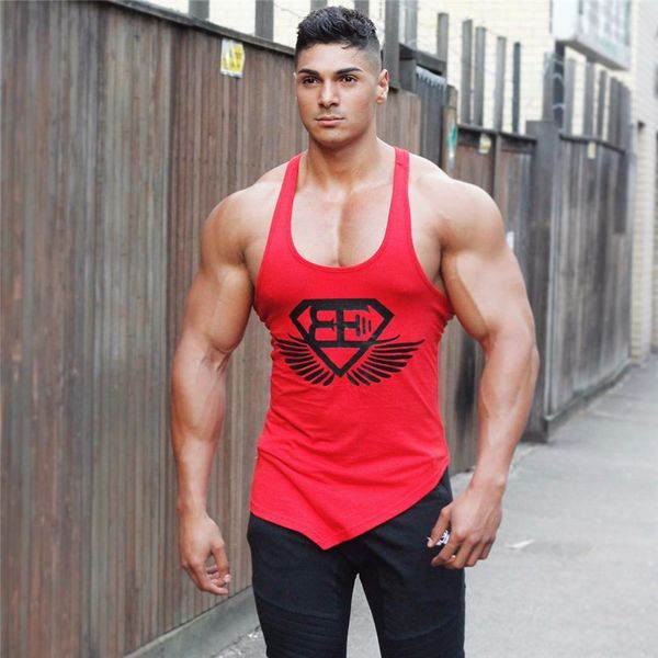 

muscle kid brother fitness europe and america spring and summer sports fitness men pure cotton sleeveless hurdle i-shaped v, Black;blue