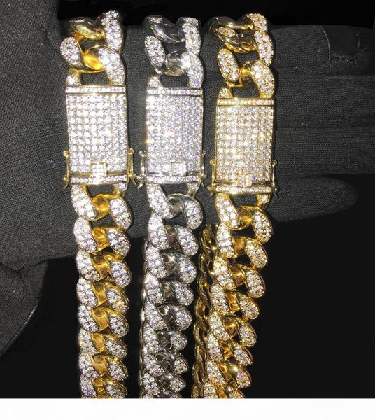 

20mm 16-32inches iced out full bling cz triple lock hip hop cuban link chain necklace for men women, Silver