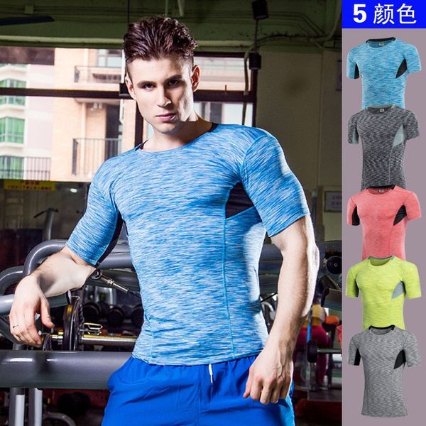 

dbpqy men's tight short-sleeved sports running training quick-drying short-sleeved stretch compression exercise exercise fitness t-shir, Black