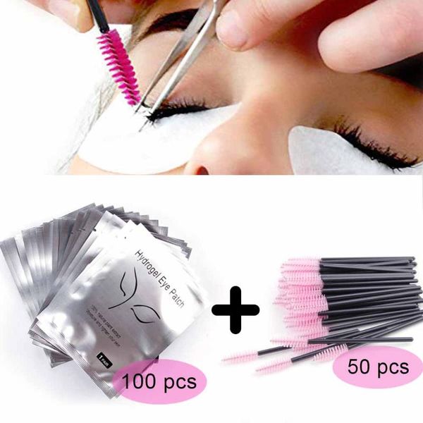 

100pcs pillows for eyelash extension under eye pads lashes patch with 50pcs disposable eyebrow brush eyelash makeup accessories