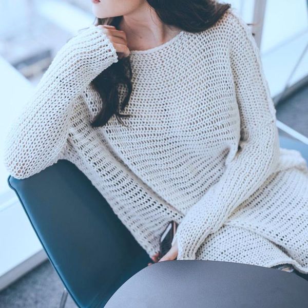 

oversized sweater women pullovers fashion o-neck loose sweater long sleeve pullover knitwear female jumpers, White;black