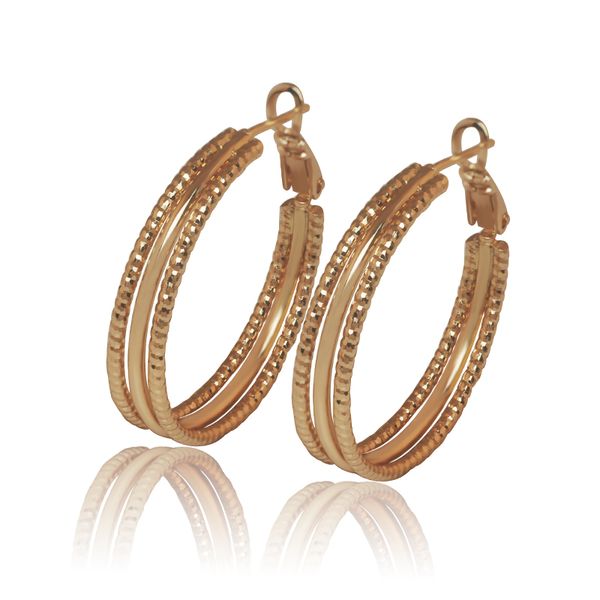 

fashion yellow glod plated earrings hoops for women circle no stone classic style, Golden;silver