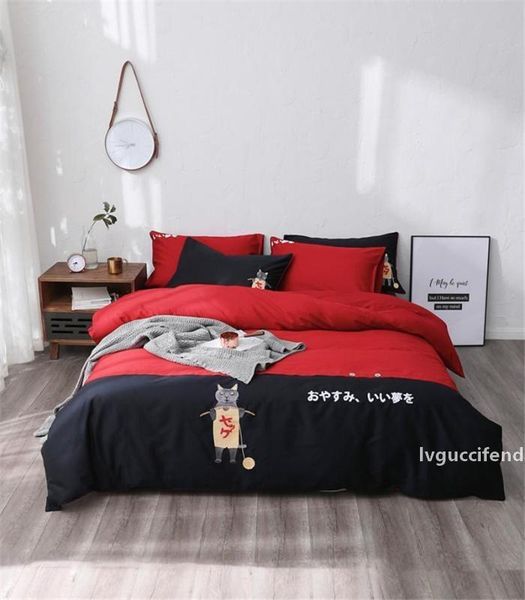 

j2 japanese style bedding set quen king size flat sheet pillow cases egyptian cotton duvet cover quilt cover cute cat bed