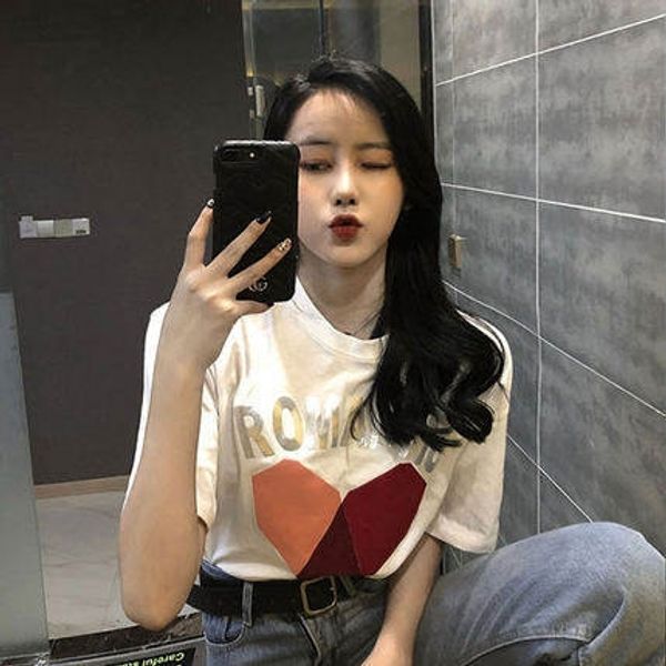 

283# summer short sleeve women's ins trendy base harajuku loose chic korean style ins short sleeve t-shirt t-shirt student, White
