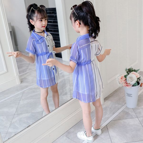 

girls chiffon princess summer 2020 new children's dress subnet red ocean-style little girl princess dress for big and medium children, White;black