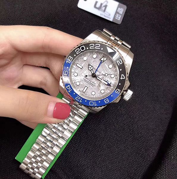 

6 style u1 factory batman gmt ceramic bezel sapphire mens watch silver dial watches automatic mechanical stainless steel wristwatches, Slivery;brown