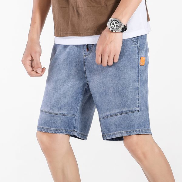 

men's jeans oversized tooling denim shorts summer fashion men clothing straight casual elastic waist pants, Blue