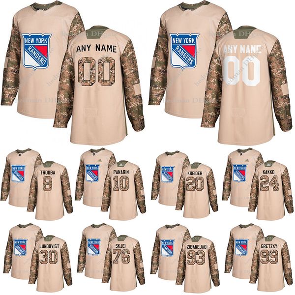 

new york rangers camo veterans day practice jerseys 10 panarin 24 kaapo kakko 93 mika zibanejad customize any number any name hockey jersey, Black;red
