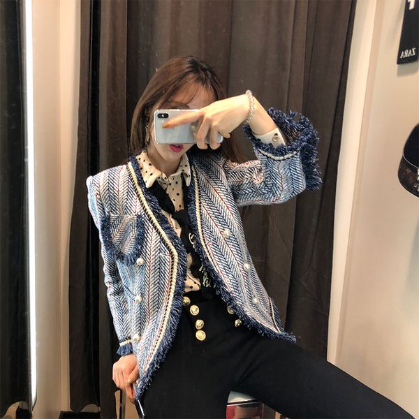 

2020 brand same style vest coat tweed button long sleeve fashion womens clothes huilin, Black;white
