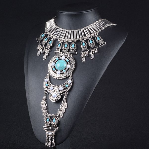 

Designer Jewelry European and American Bohemian Necklace Body Chain Retro Gemstone Exaggerated Accessories Female Ethnic Style Necklace New