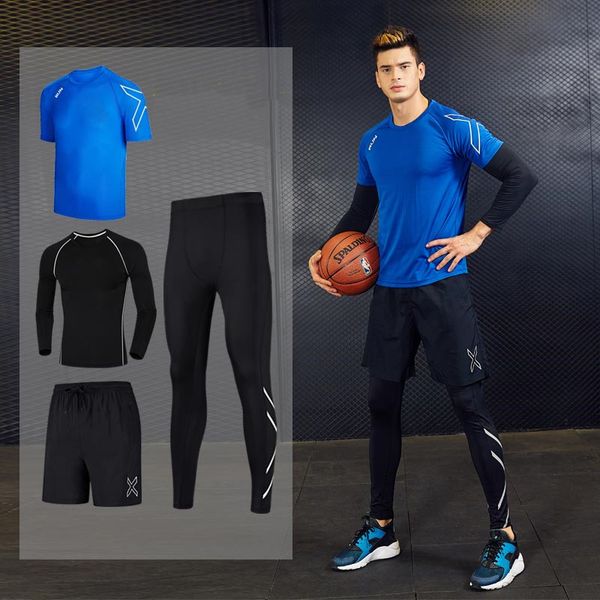 

2020 новых фитнес одежды мужской костюм четыре цельные баскетбольные мужские колготки быстросохнущие работает фитнес-спортивный тренажерный, Gray