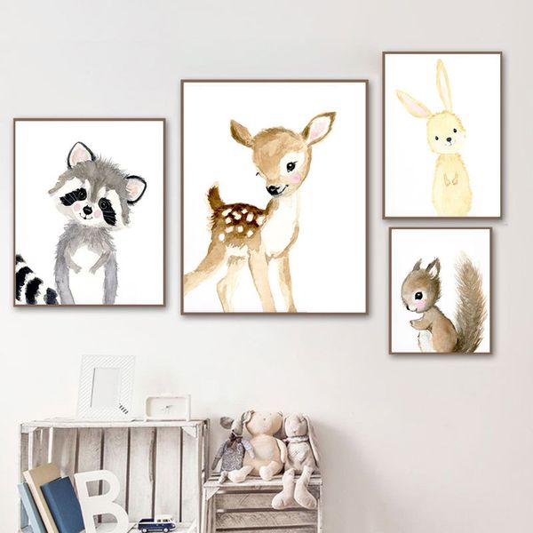 

детские kid спальня украшение акварель deer белка искусства стены холст плакат и печать мультфильм живопись фотографии home decor