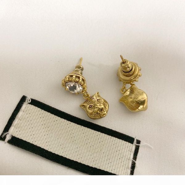 

e new leopard head single diamond retro wild designer earrings luxury designer jewelry women earrings, Golden