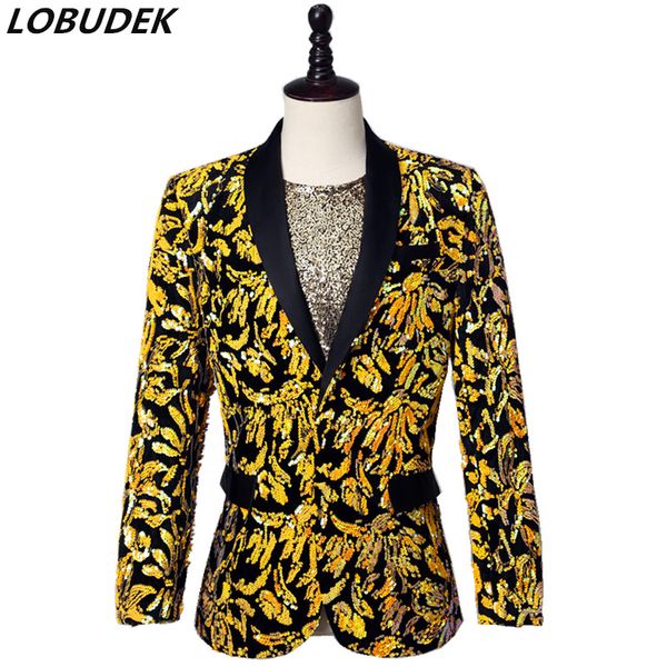 

men's one button gold silver embroidery sequins blazer bar nightclub concert evening party male singer host blazers suit jacket, White;black