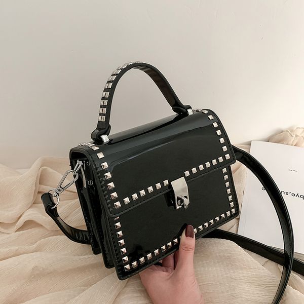 

2020 new shoulder bag messenger bag women fashion rivet ladies patent leather flap bag female handbag red chain cross body bags