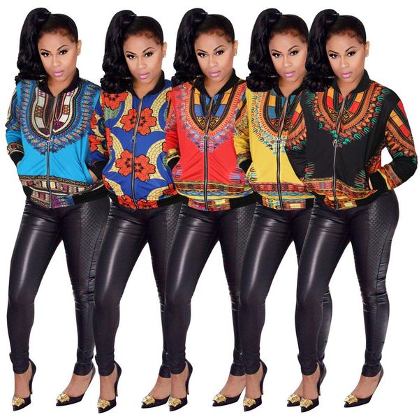 

5xl plus size women casual fashion long sleeved autumn african traditional print jacket ladies fall ankara bomber dashiki coat outwear, Black;brown
