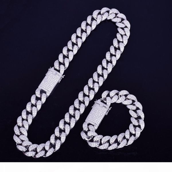 

20mm heavy cubic zirconia miami cuban chain bracelet necklace set gold silver rosegold men hip hop jewelry