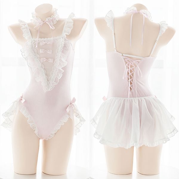 

девушка bodysuit симпатичной мечты night sling комбинезон lace mesh bodysuits пачка балет wear розовый сладкая лолита японский комбинезон, Black;white