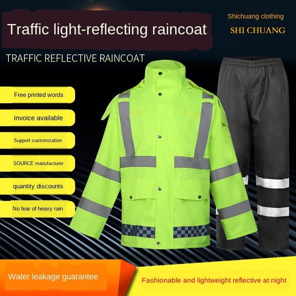 

9wjvf split and suit separate type raincoat traffic duty rain fluorescent green men's and women's reflective sanitation high-speed, Red;brown