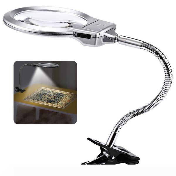 

brelong led lights with magnifying glass for diamond painting, 4x and 6x magnifying glass led lights with clips and flexible neck