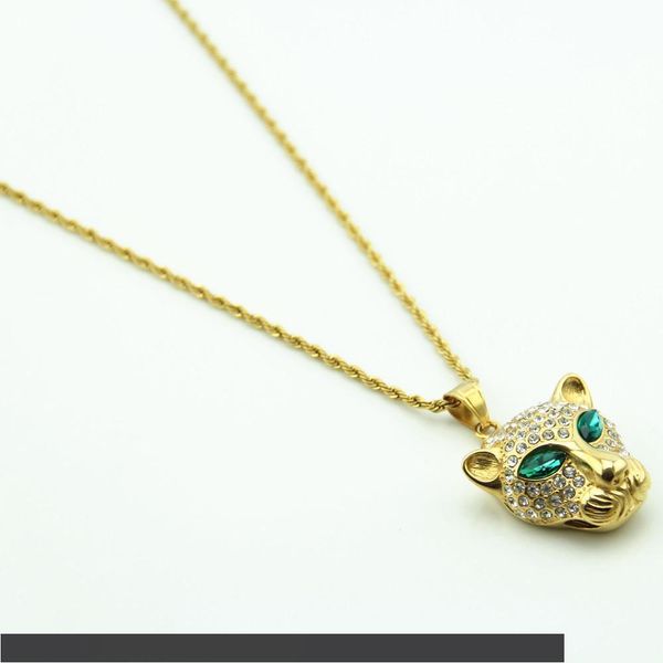 

new fashion personality leopard head hip hop pendant necklace, Silver
