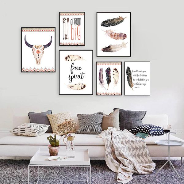 

watercolor feather wall art canvas poster prints nordic quote painting scandinavian decorative pictures for living room