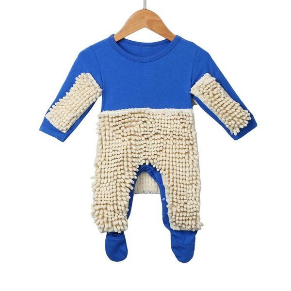 

2020 new baby швабра ромпер техники unisex девушки мальчика полирует полы очистка mop костюм младенца ползает малышей swob комбинезон, Blue