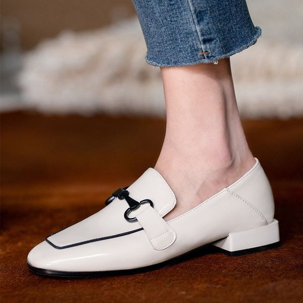 

2020 осень новый коренастый square head deep-рот thin обувь моды кожа низкий каблук женская обувь, Black