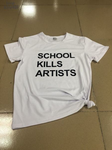 

school kills artists double funny letter t shirt school slogan 90s youth cool aesthetic kills quote art shirts tees, White