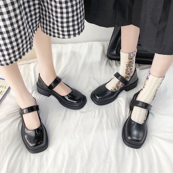 

all-match casual woman shoe women's shoes platform british style oxfords female footwear shallow mouth square toe summer, Black