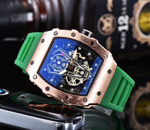

18 color green fashion men designer watch stainless steel quartz movement rubber strap auto-date male sport wristwatch gift clock watch, Slivery;brown