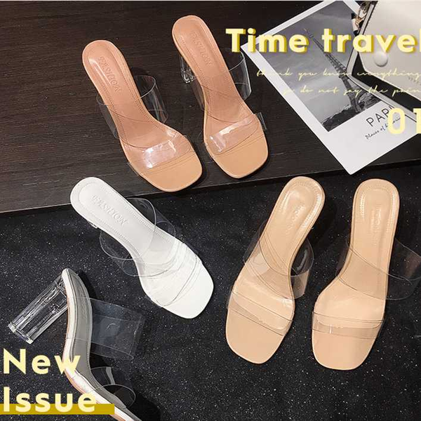 

30% off special discount shoes 2020 fashion new transparent sandals thick heel mid heel high heels elegant fashion sandals, Black