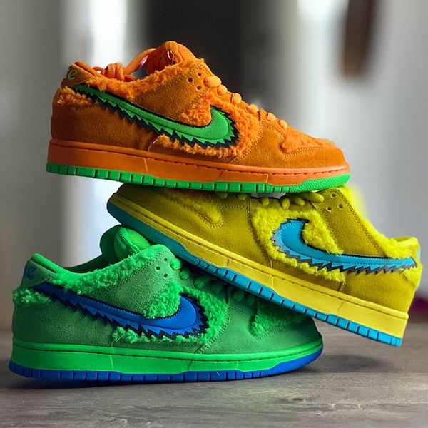 

nÃ¬ke sb dÃ¹nk low x grateful dead bears yellow green black medium brown skate shoes boy girl cute sneakers men's fashion design casual s