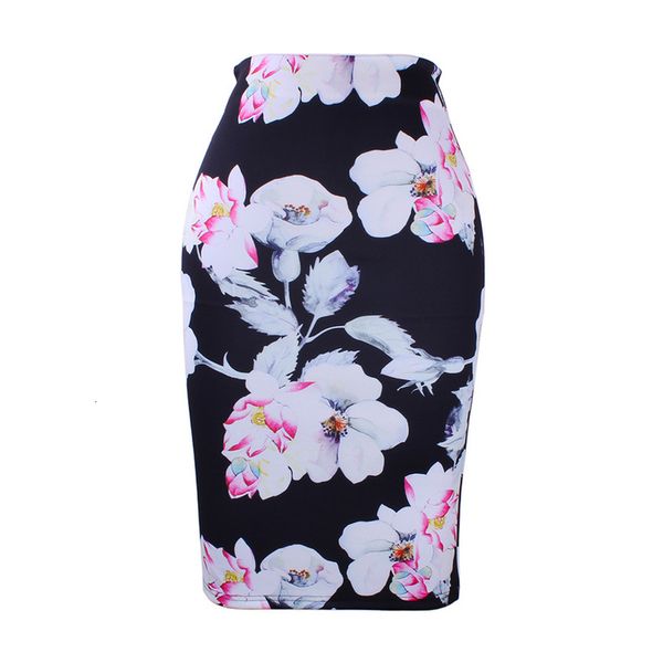 

new arrival bohemia style vintage flower print women pencil skirts s 4xl fashion female bodycon saias girls faldas slim bottoms, Black