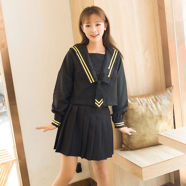 

japanese sweet meteor embroidery navy style sailor suit long-sleeved jk uniform student pleated skirt female spring summer suit, White