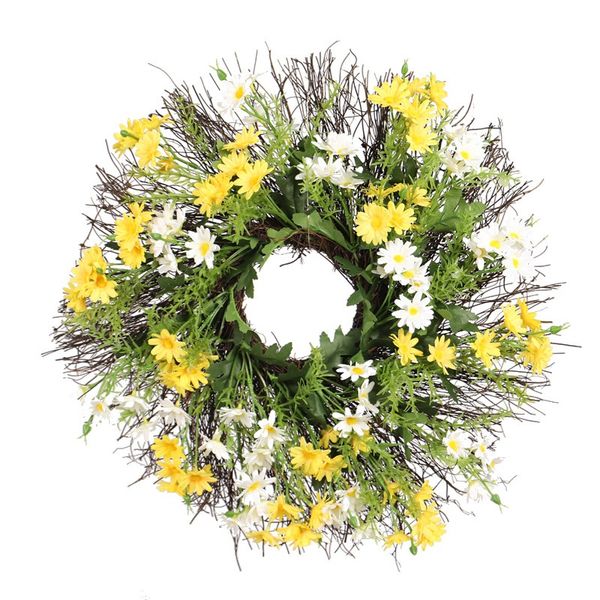 

wall ornaments yellow and white floral artificial flower rustic daisy silk flower wreath farmhouse wall decoration