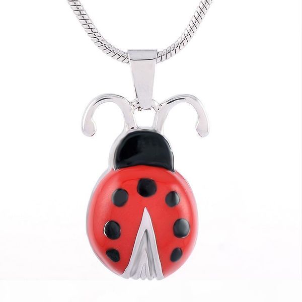 

ijd8285 red and black enamel lady beetle memorial urn jewelry 316l stainless steel pet cremation ashes keepsake pendant, Silver