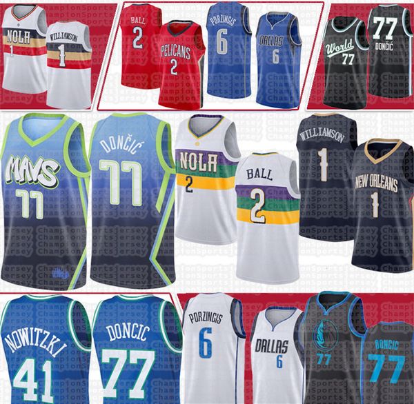 

77 doncic dallas mavericks justin 41 jackson kristaps 6 porzingis new jersey orleans pelicans zion 1 williamson lonzo 2 ball, Black;red