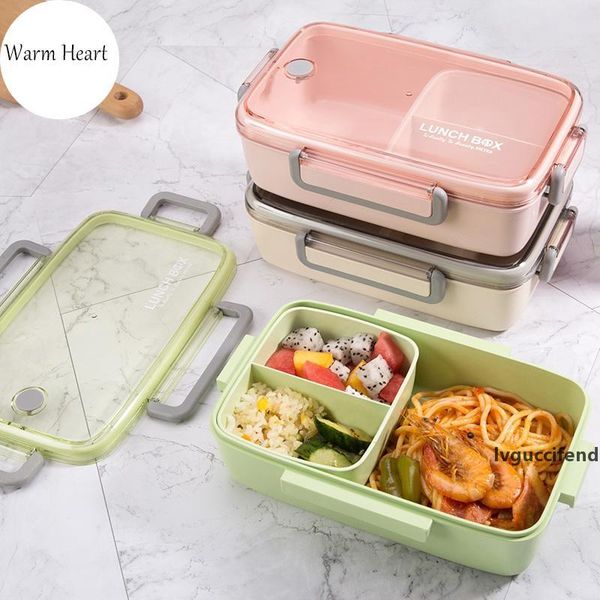 

brown/green/pink lunch box bamboo fiber material portable bento box microwaveble food storage container for office children t200523