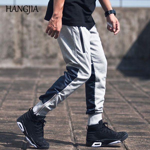 

colorblock thick joggers pants mens women hip hop ankle zipper gray blue sweapants male fashion casual trousers t200422, Black