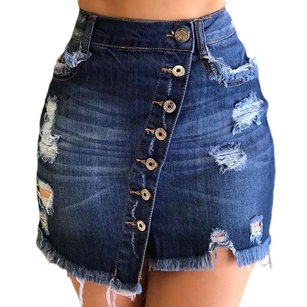 

e-baihui 2021 european and american fashion women's temperament package hip skirt casual hole denim skirt women's solid color skir, Black