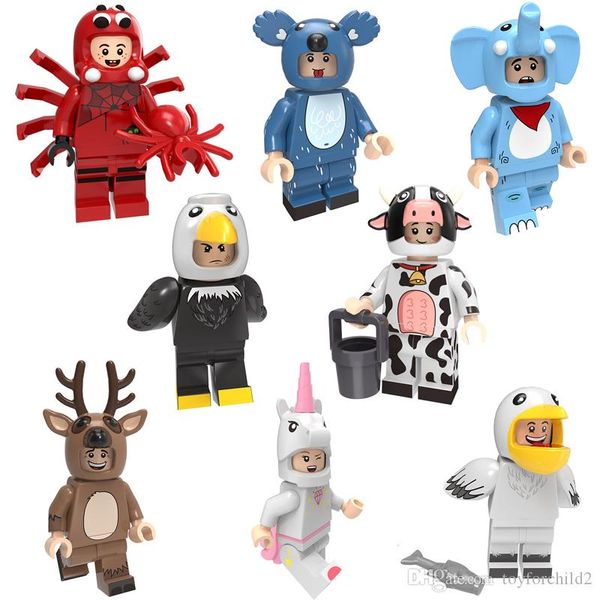 

cartoon animal cow elephant eagle pelican elk spider koala unicorn mini action figure building blocks brick toy for kid